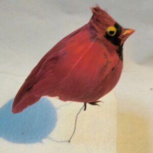 Red Cardinal Bird Figurine Wire Pick Legs Feather Craft Accent